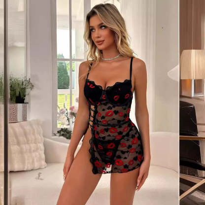 Lace embroidery hollow breathable backless sexy pajamas