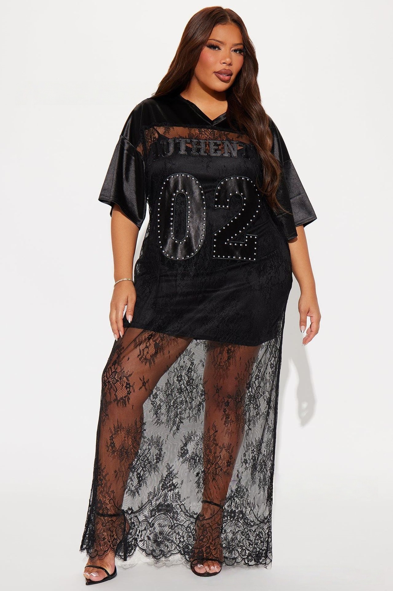 Printed Lace-Panel Sheer Street T-Shirt