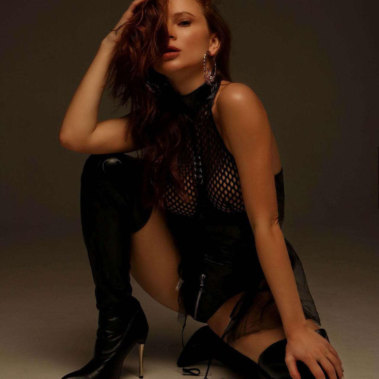 High-grade sexy lace black silk pajamas set