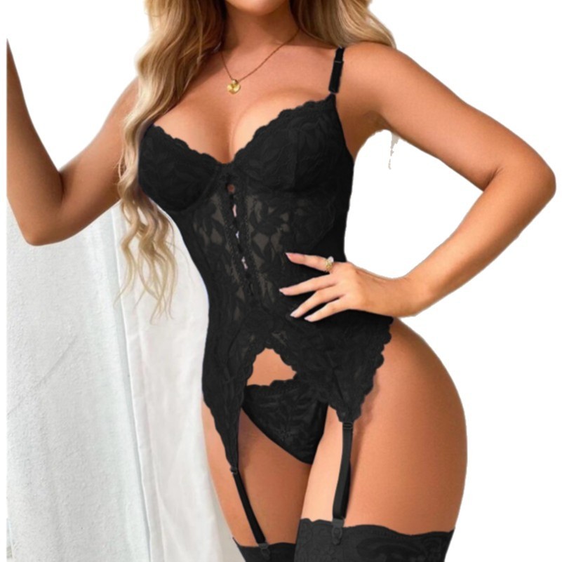 Lace Suspender Bodysuit Set