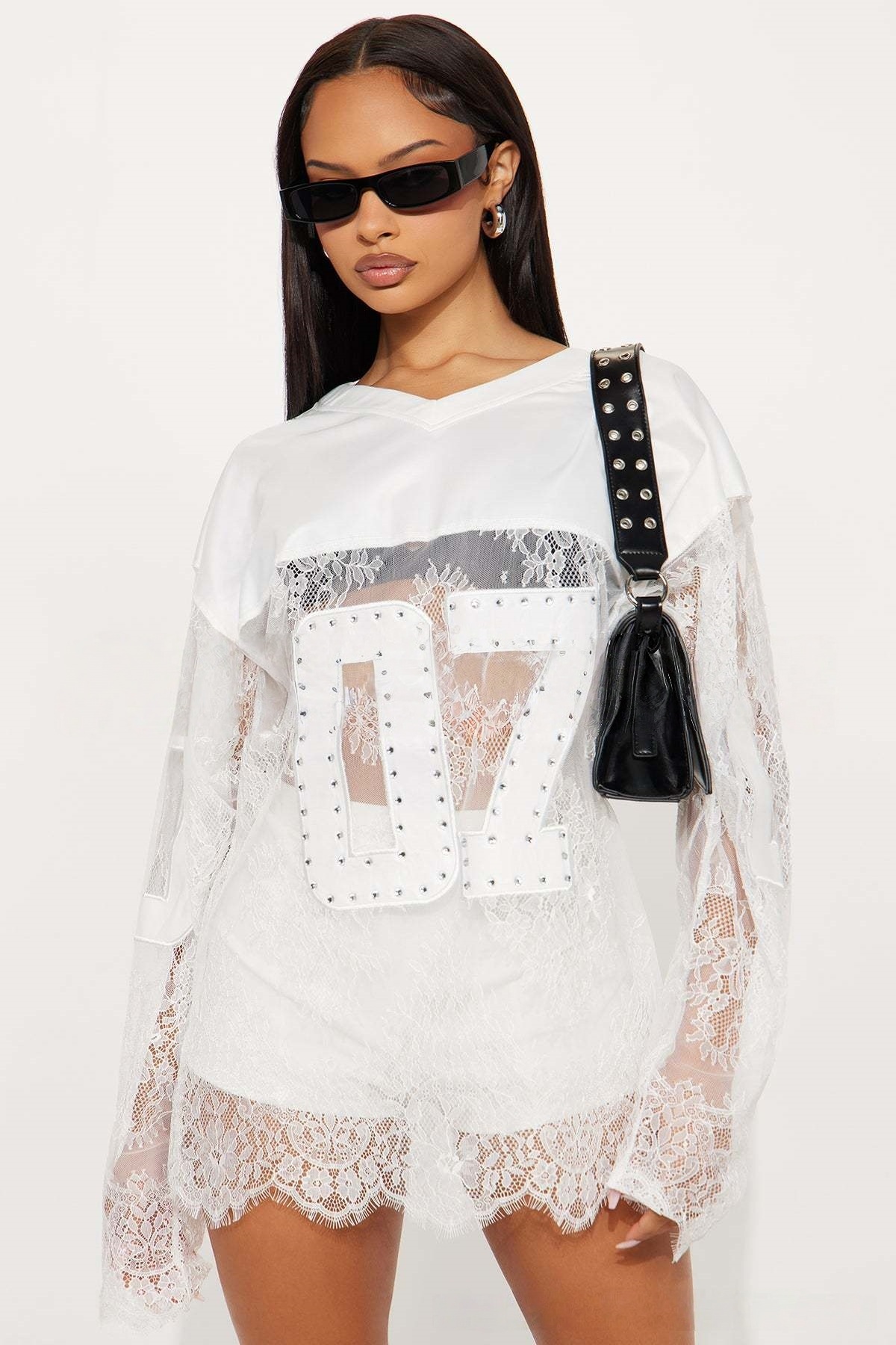 Printed Lace-Panel Sheer Street T-Shirt