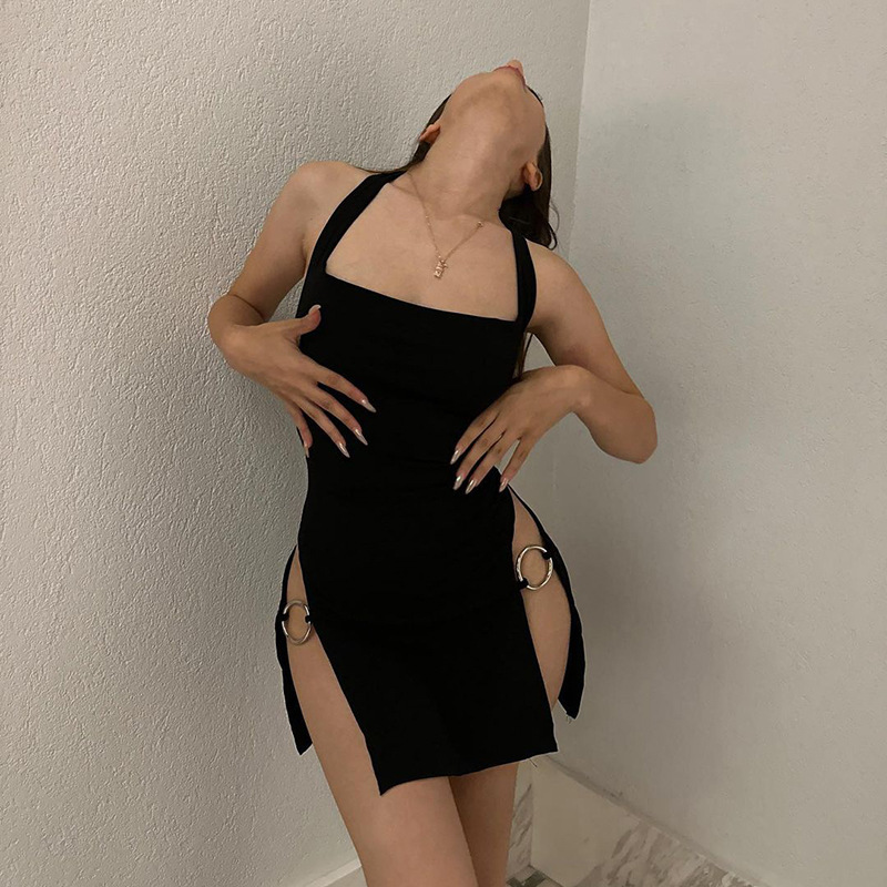 Halter Slit Mini Dress