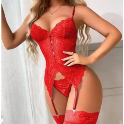Lace Suspender Bodysuit Set