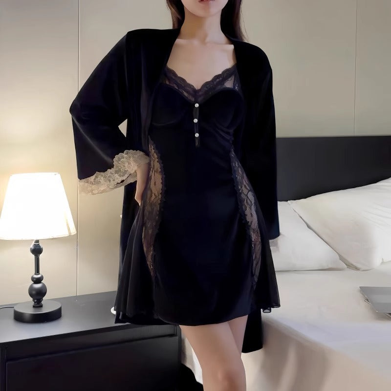 Velvet V-neck robe set