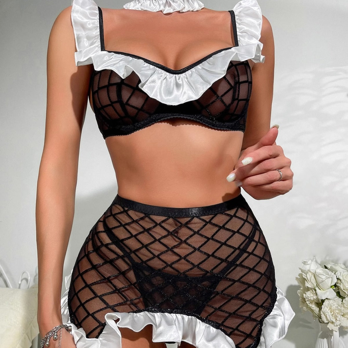 See-through seductive maid outfit sexy erotic suit