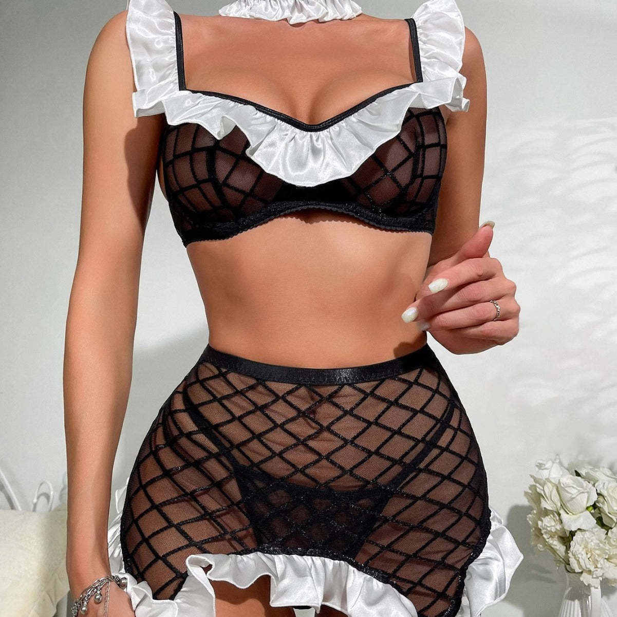 See-through seductive maid outfit sexy erotic suit