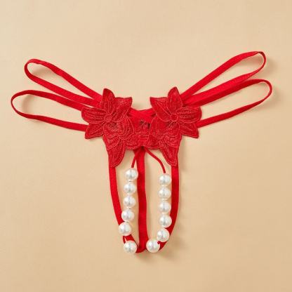 Oversized pearl detail crotchless thong