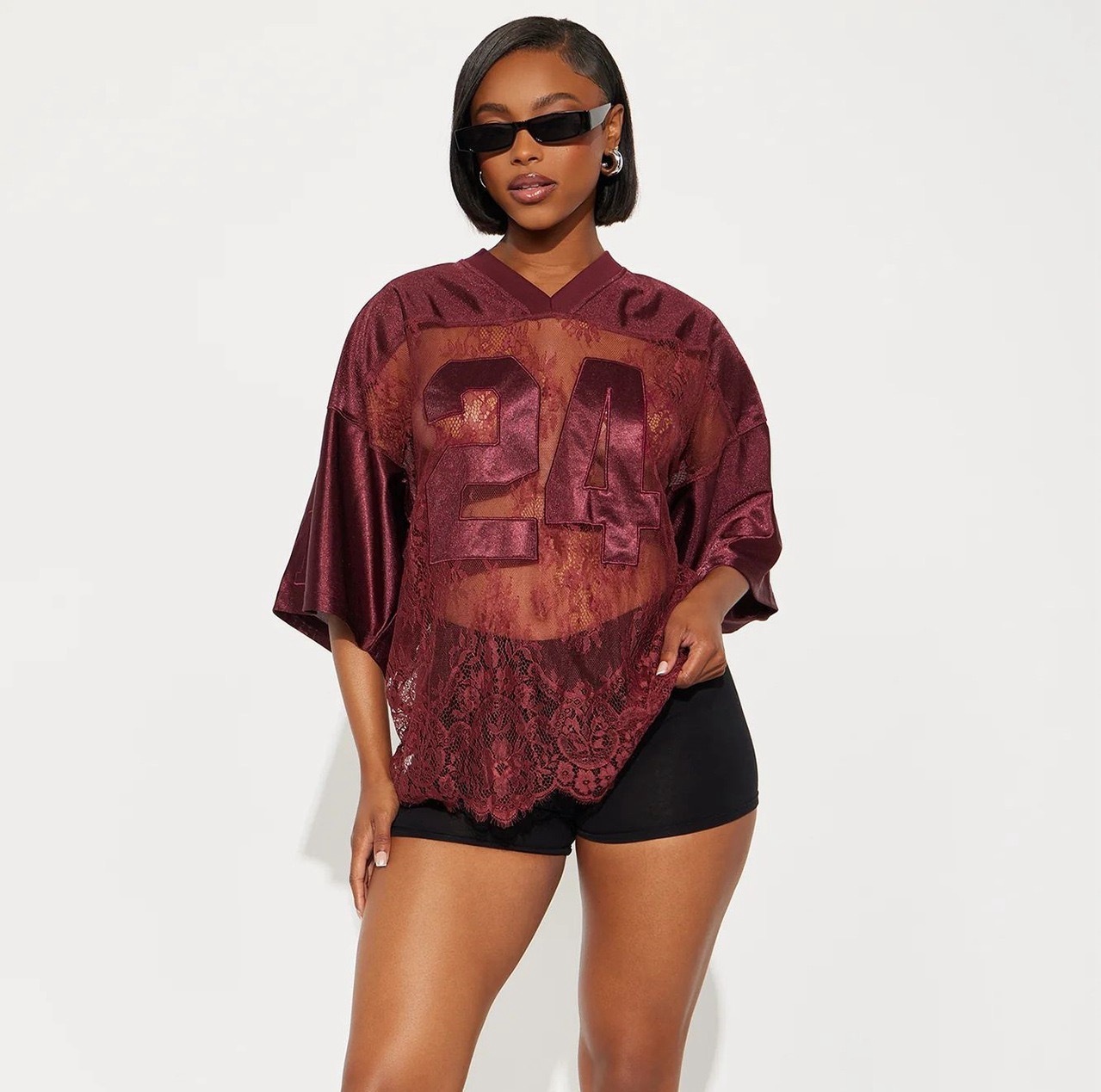 Printed Lace-Panel Sheer Street T-Shirt