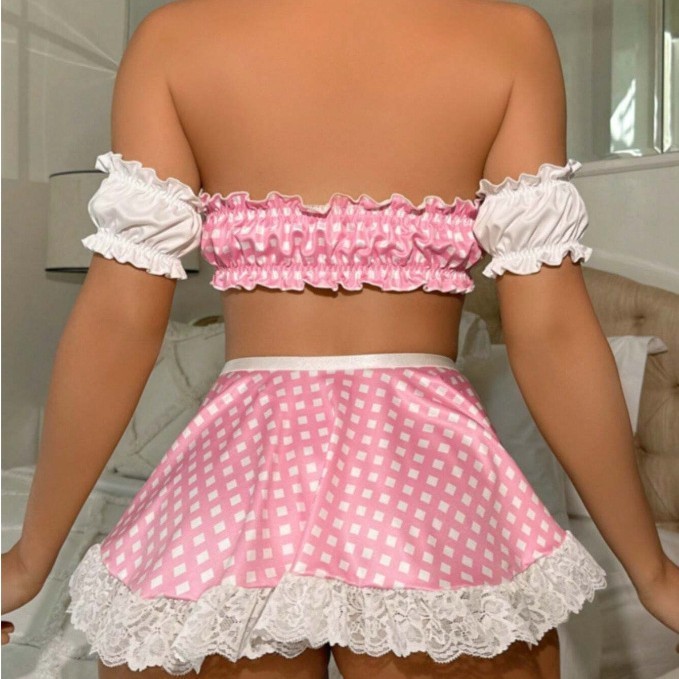 Sweet lace plaid lingerie set