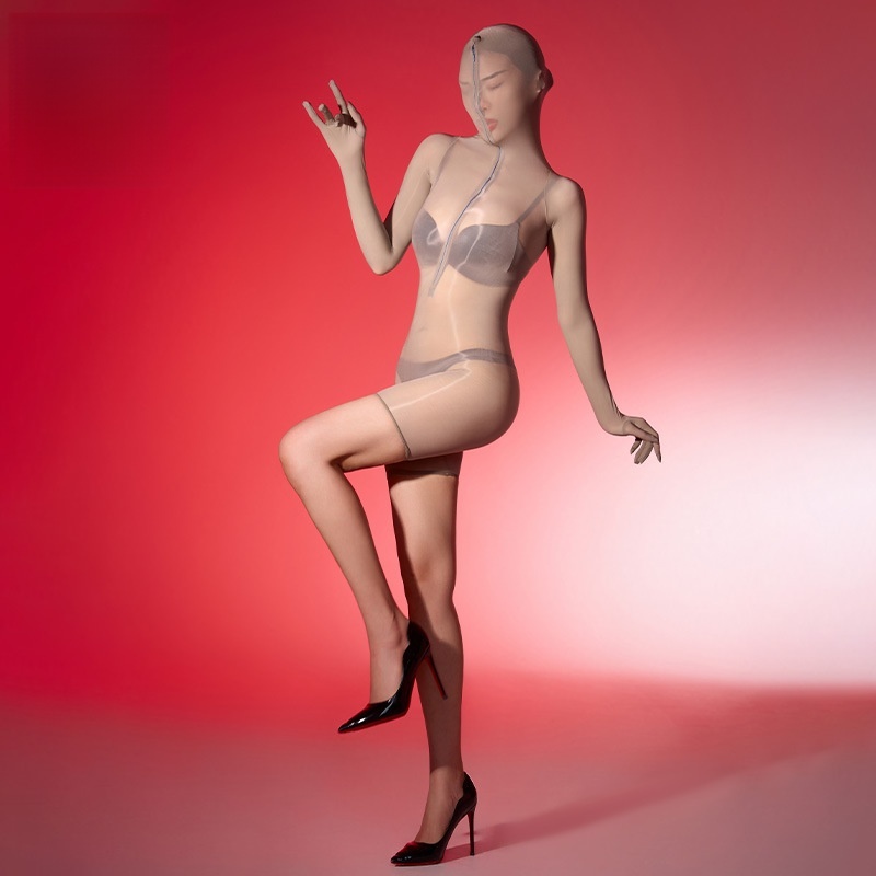 Glossy Zip-Front Hooded Bodysuit