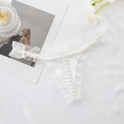 Lace and pearl thong, embellished with pearls