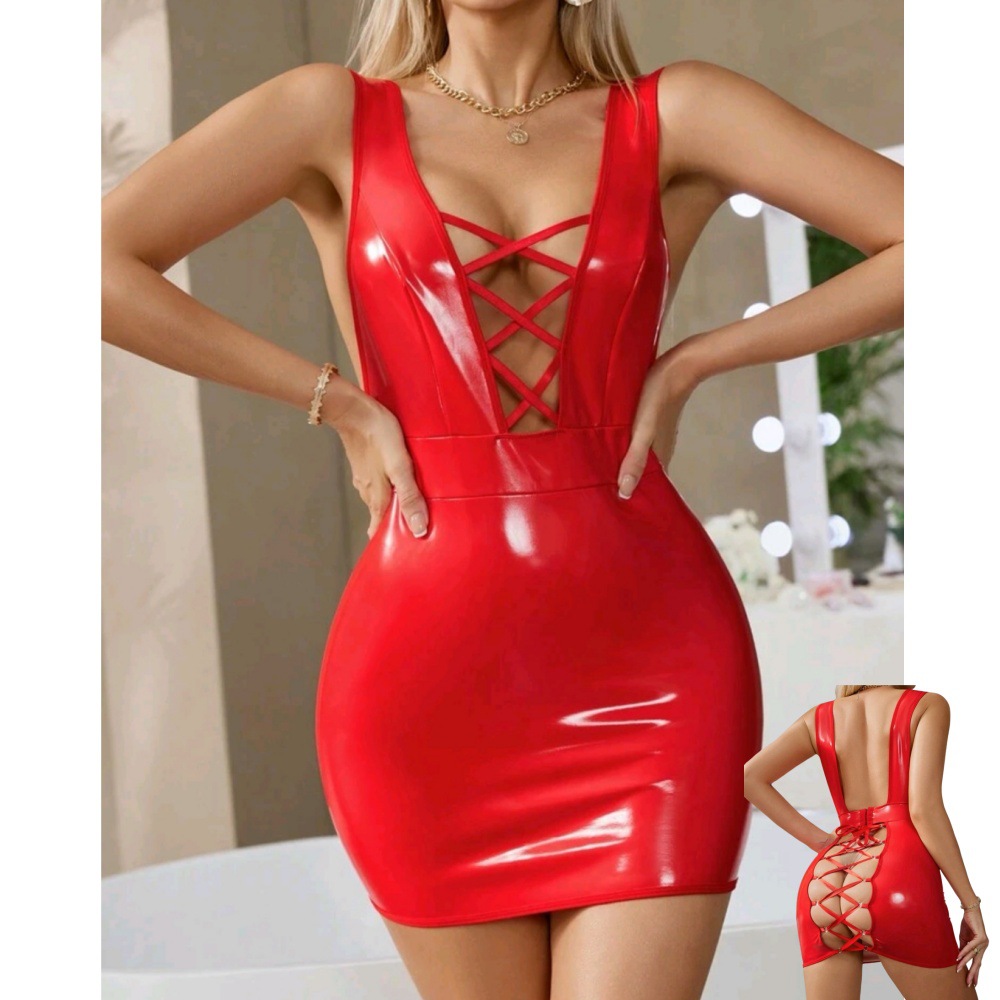 Glossy leather bodycon dress