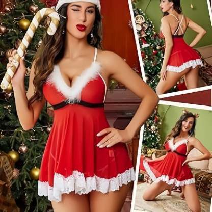 Sexy Women's Christmas Lingerie - Red Christmas Pajama Set