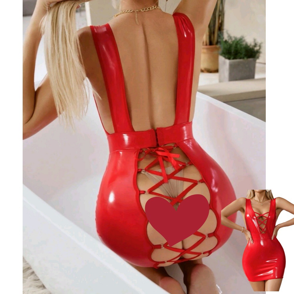 Glossy leather bodycon dress