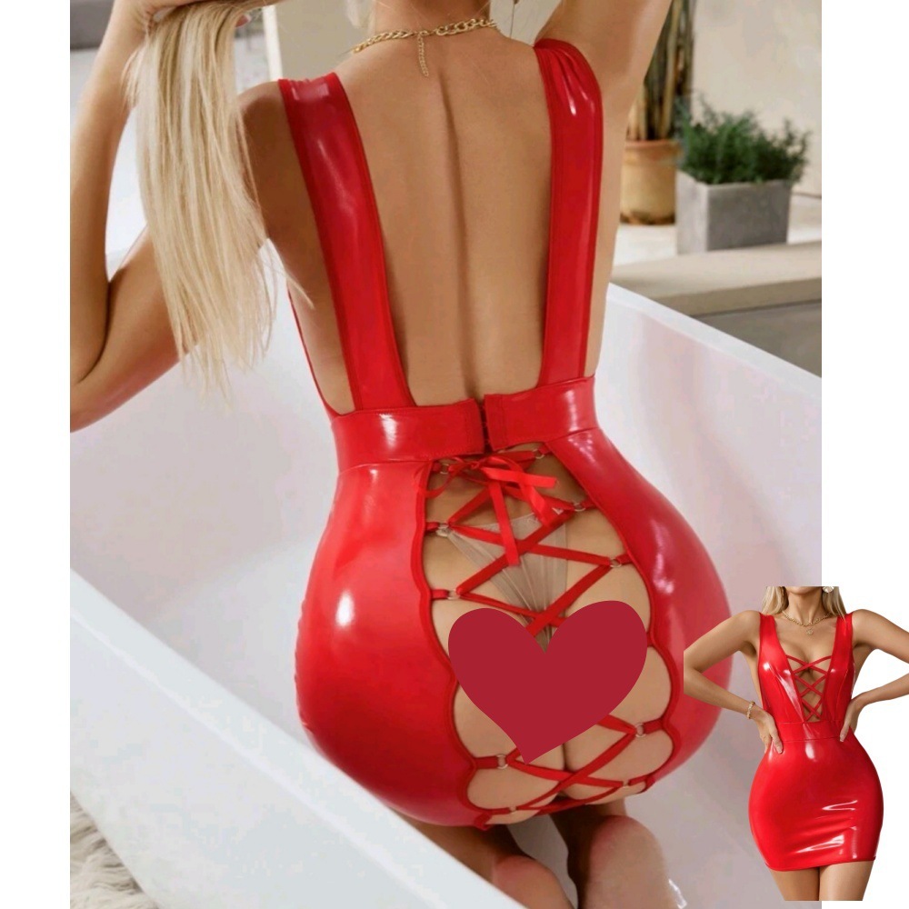 Glossy leather bodycon dress