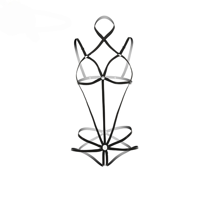 Slim-fitting long-sleeved sexy open-crotch leopard print bodysuit