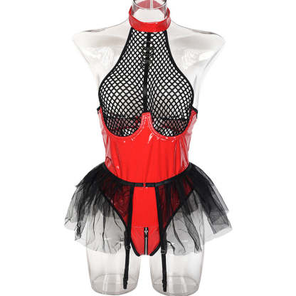 High-grade sexy lace black silk pajamas set