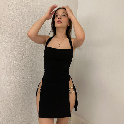 Halter Slit Mini Dress