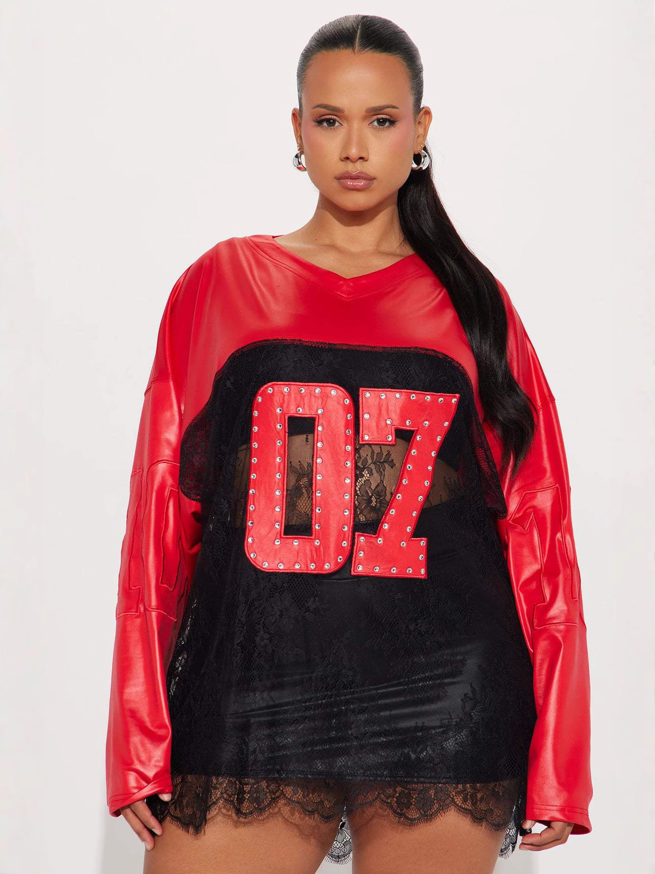 Printed Lace-Panel Sheer Street T-Shirt