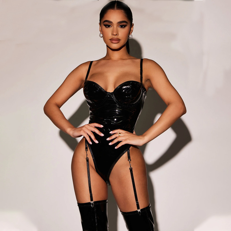Leather garter bodysuit
