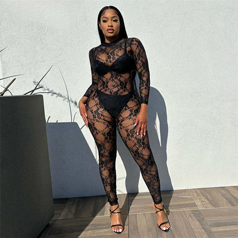 Jacquard see-through sexy jumpsuit