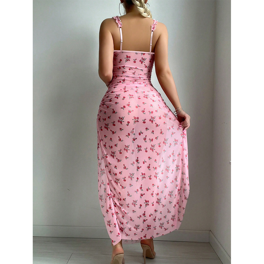 Floral mesh slit sundress