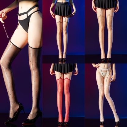 Glossy Diamond-Chain Garter Stockings Set 