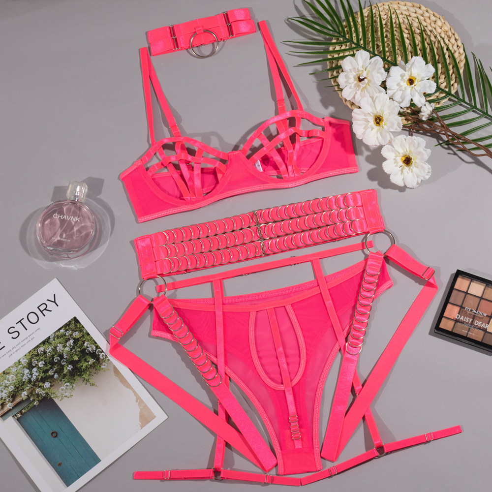 Metal-ring embellished lingerie set