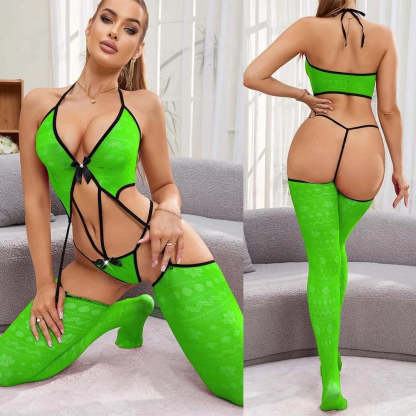 Tight-Fit Bodysuit High-Cut Stocking Lingerie