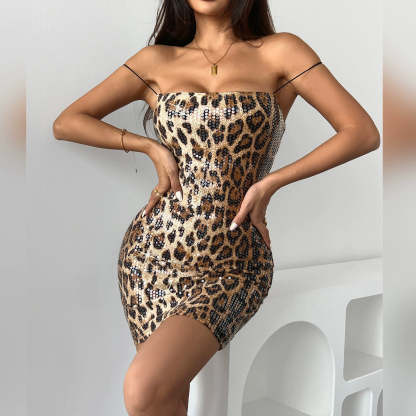 Fashionable leopard print sexy hip dress