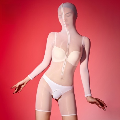 Glossy Zip-Front Hooded Bodysuit