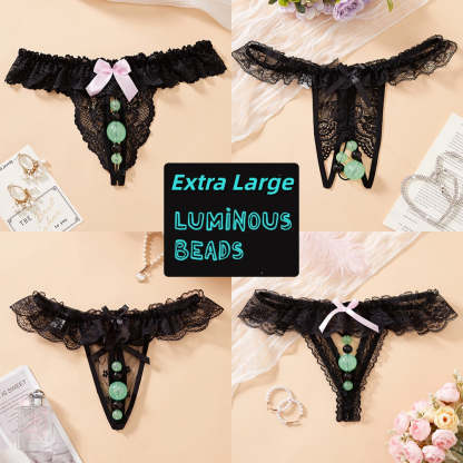 Glow-in-the-Dark Pearl Lace Thong – Sensual Massage & Sheer Temptation