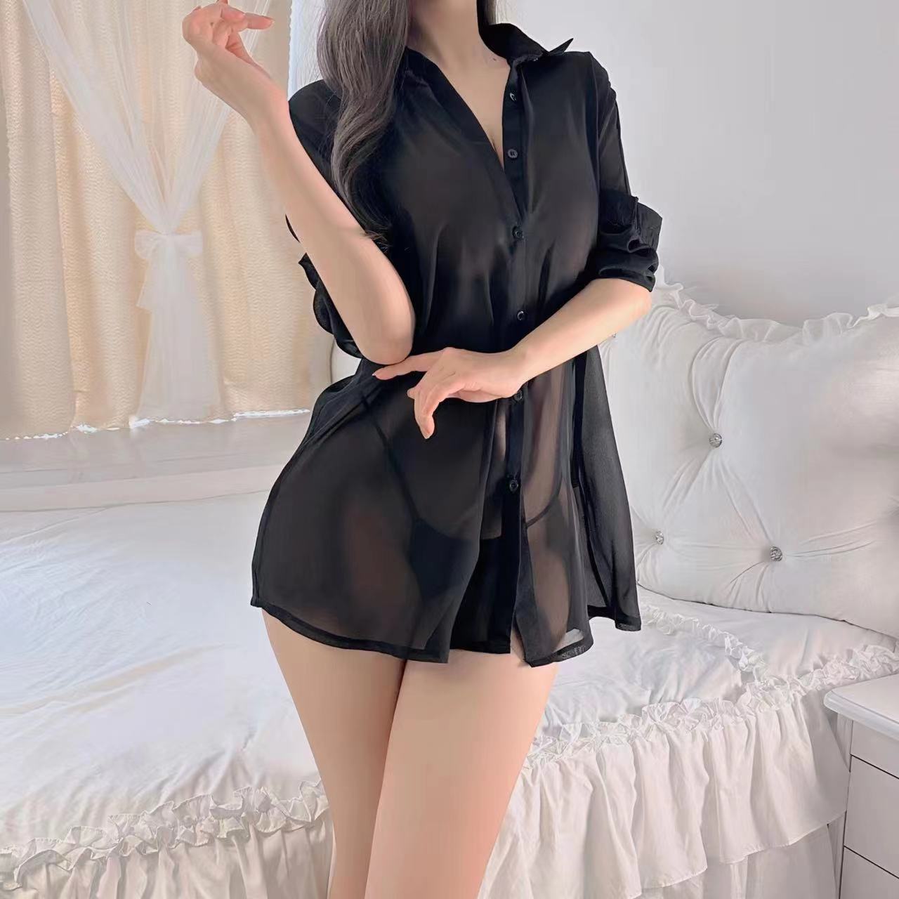 Sexy backless boyfriend shirt see-through temptation pajamas
