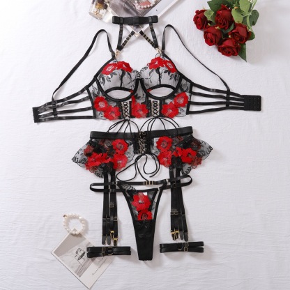 Embroidered floral lingerie set