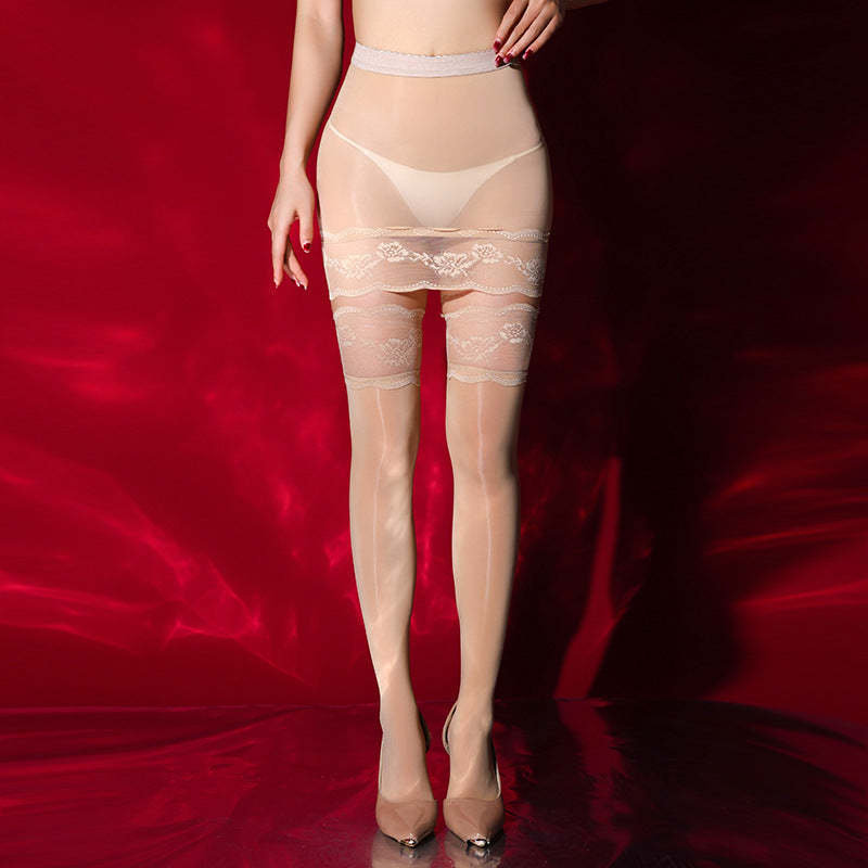 Glossy lace embroidered mini skirt