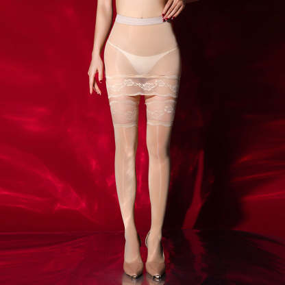 Glossy lace embroidered mini skirt