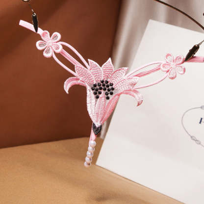 Embroidered Floral Pearl Massage Thong