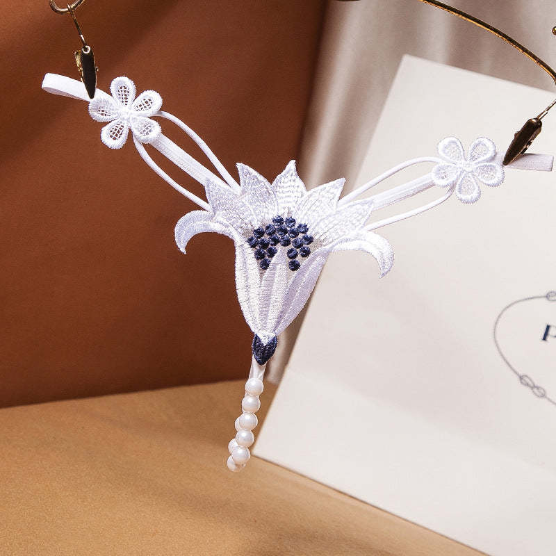 Embroidered Floral Pearl Massage Thong