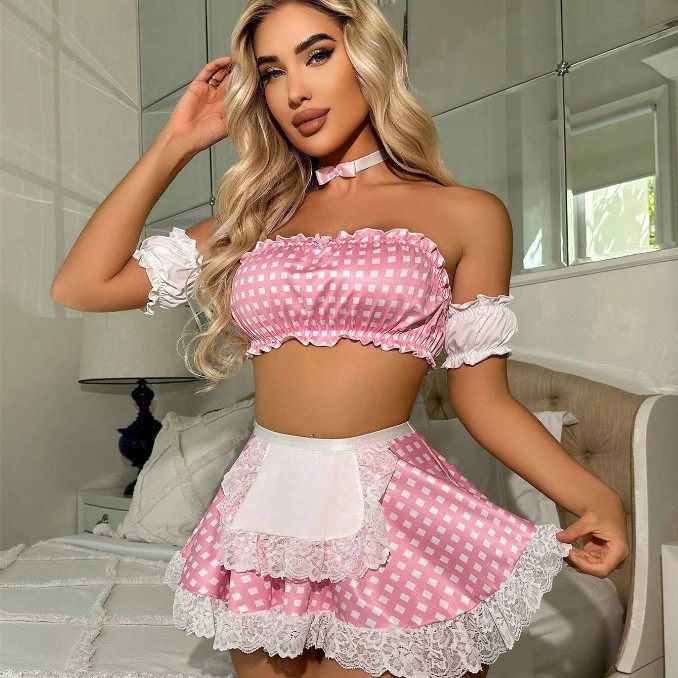 Sweet lace plaid lingerie set
