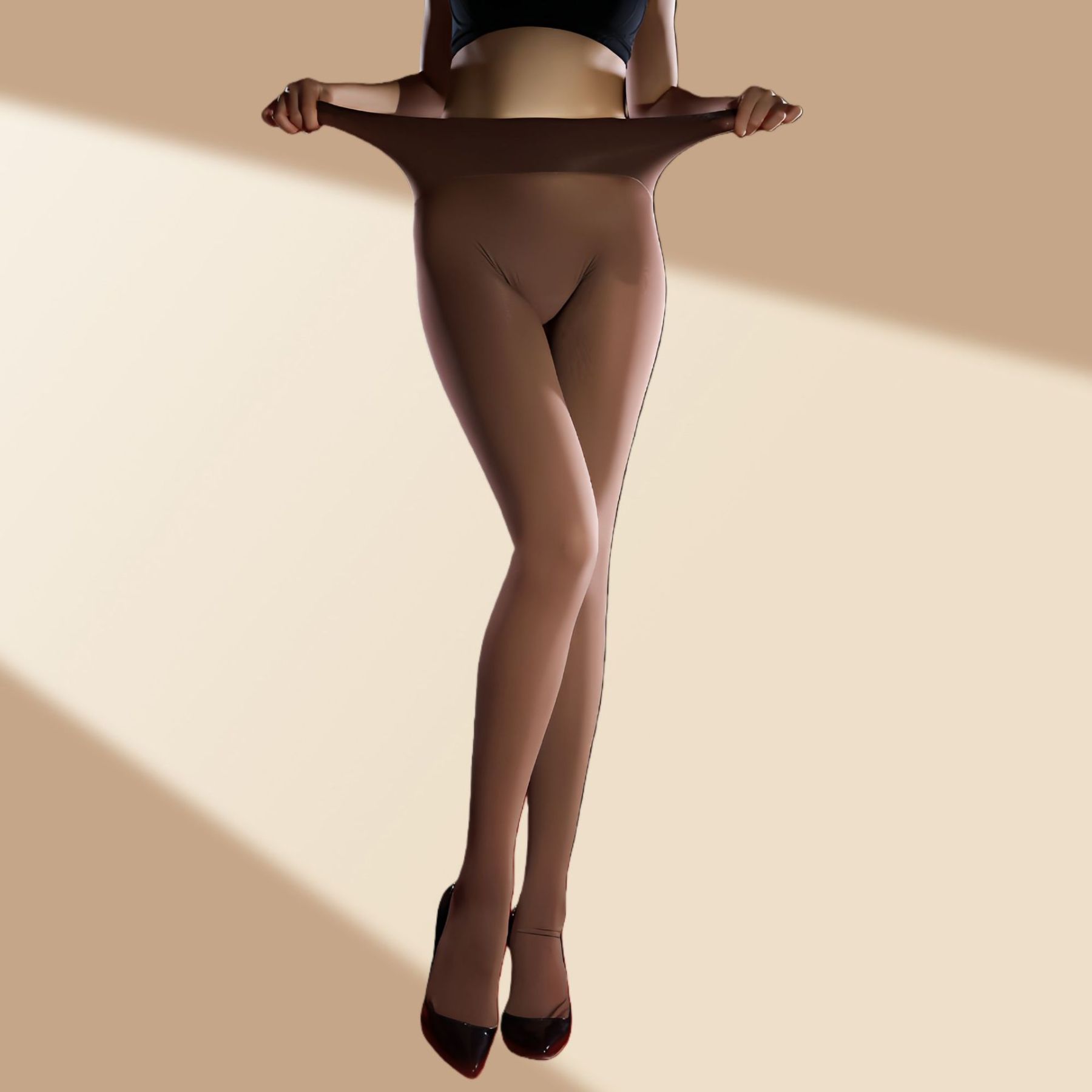 Seamless Black Velvet Silky Pantyhose 