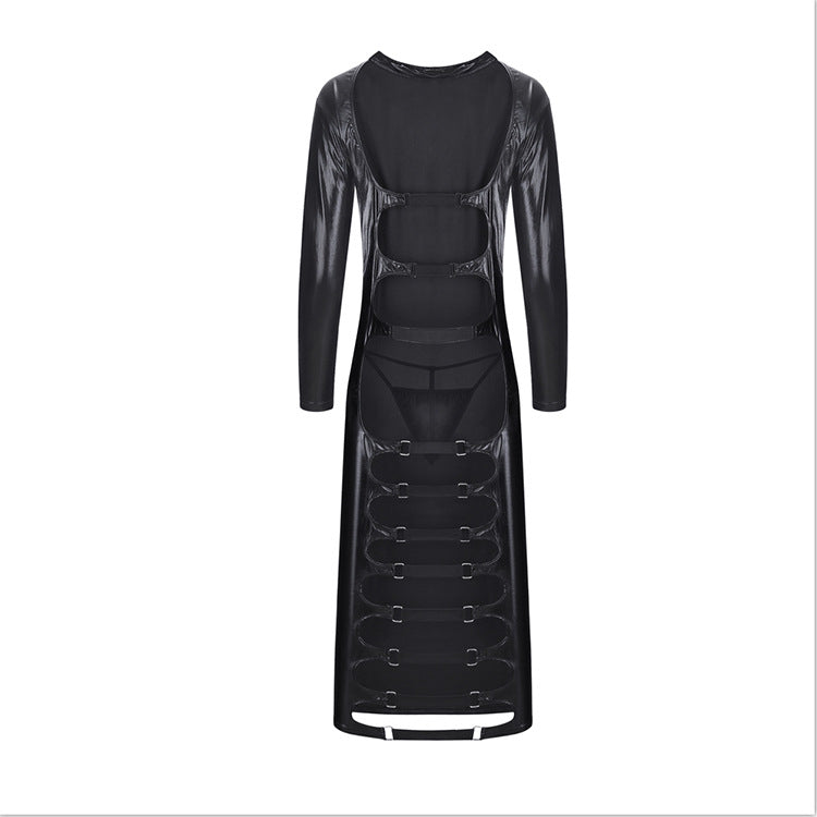 Leather Queen Backless Hollow Long Dress
