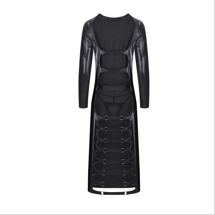 Leather Queen Backless Hollow Long Dress