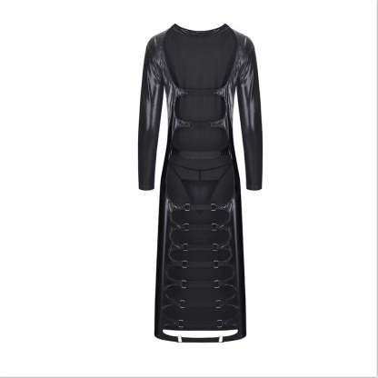 Leather Queen Backless Hollow Long Dress