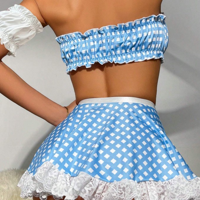 Sweet lace plaid lingerie set