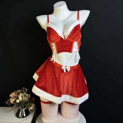Christmas Bowknot Lingerie Set with Stockings