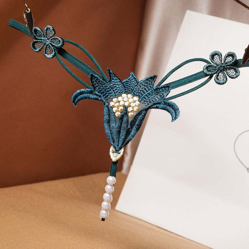 Embroidered Floral Pearl Massage Thong