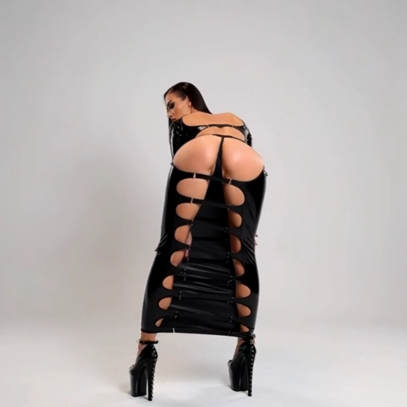 Leather Queen Backless Hollow Long Dress