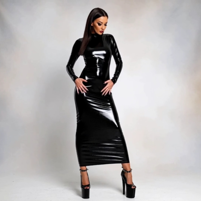 Leather Queen Backless Hollow Long Dress