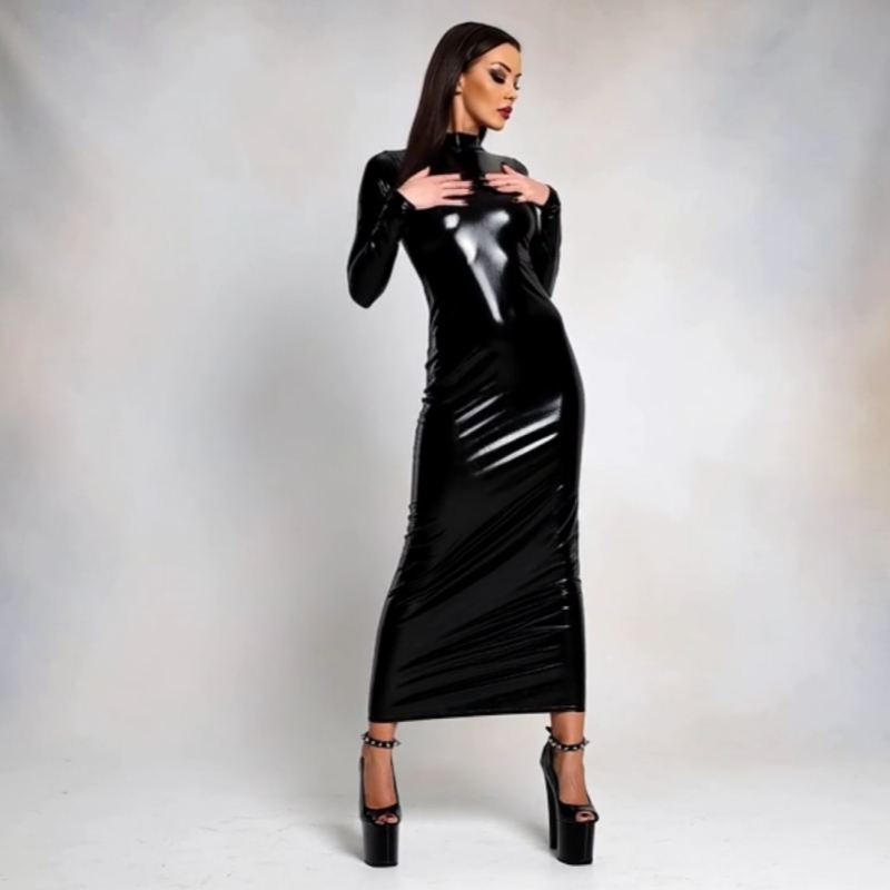 Leather Queen Backless Hollow Long Dress
