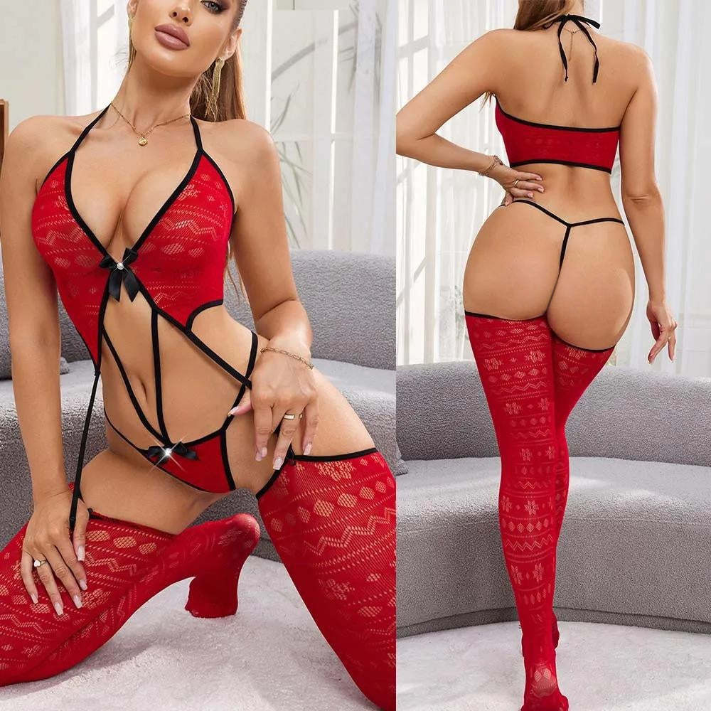 Tight-Fit Bodysuit High-Cut Stocking Lingerie